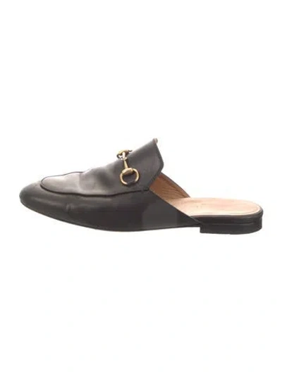 Pre-owned Gucci Horsebit Accent Leather Mules In Black