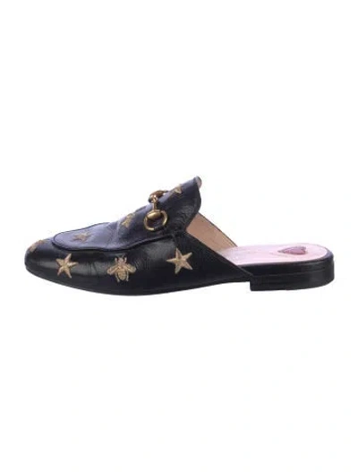 Pre-owned Gucci Horsebit Accent Leather Mules In Black