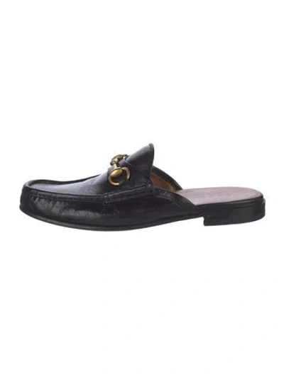 Pre-owned Gucci Horsebit Accent Leather Mules In Black