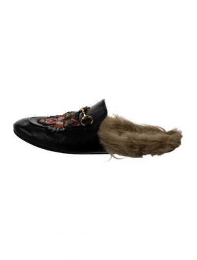 Pre-owned Gucci Horsebit Accent Leather Mules In Black