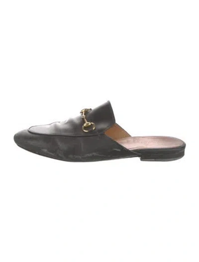 Pre-owned Gucci Horsebit Accent Leather Mules In Black