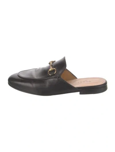 Pre-owned Gucci Horsebit Accent Leather Mules In Black