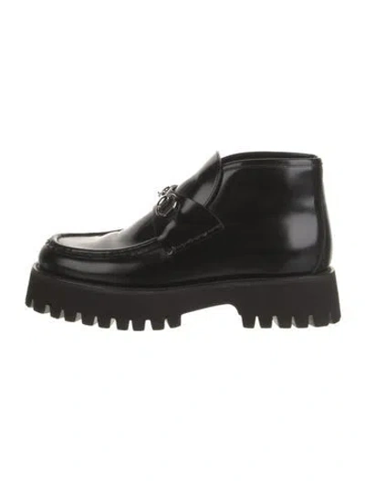 Pre-owned Gucci Horsebit Accent Leather Mules In Black