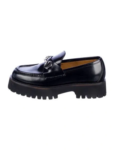 Pre-owned Gucci Horsebit Accent Leather Mules In Black