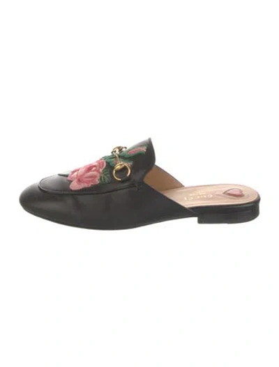Pre-owned Gucci Horsebit Accent Leather Mules In Black