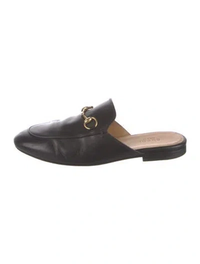 Pre-owned Gucci Horsebit Accent Leather Mules In Black
