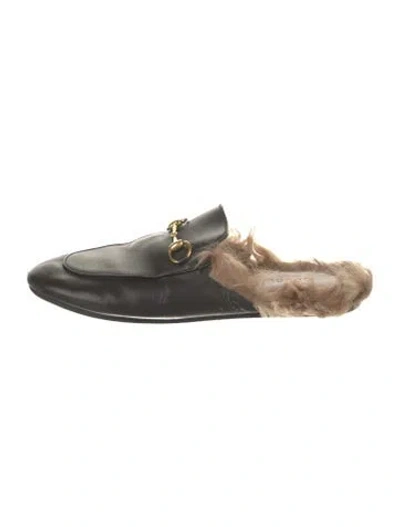 Pre-owned Gucci Horsebit Accent Leather Mules In Black