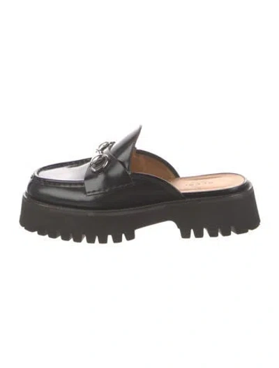 Pre-owned Gucci Horsebit Accent Leather Mules In Black