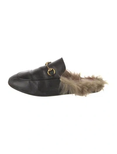 Pre-owned Gucci Horsebit Accent Leather Mules In Black
