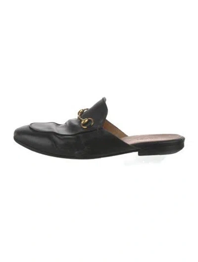Pre-owned Gucci Horsebit Accent Leather Mules In Black