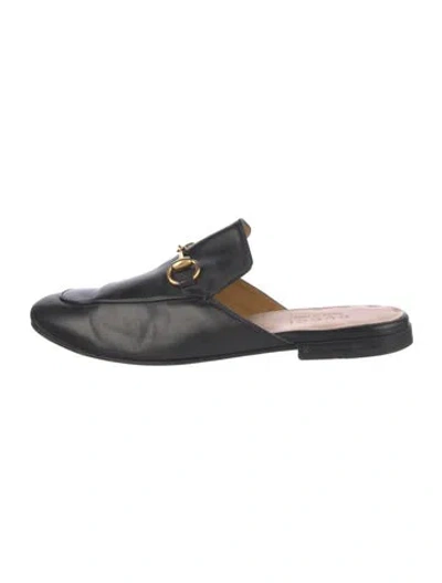 Pre-owned Gucci Horsebit Accent Leather Mules In Black