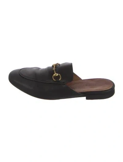 Pre-owned Gucci Horsebit Accent Leather Mules In Black