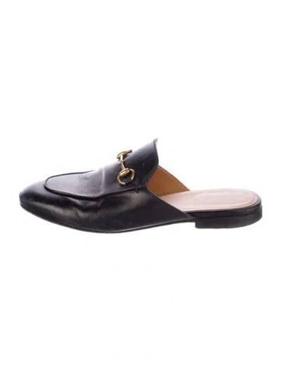 Pre-owned Gucci Horsebit Accent Leather Mules In Black