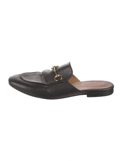 Pre-owned Gucci Horsebit Accent Leather Mules In Black