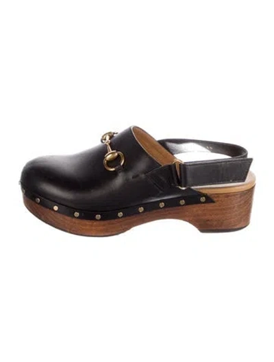 Pre-owned Gucci Horsebit Accent Leather Mules In Black