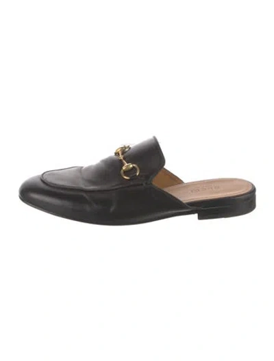 Pre-owned Gucci Horsebit Accent Leather Mules In Black