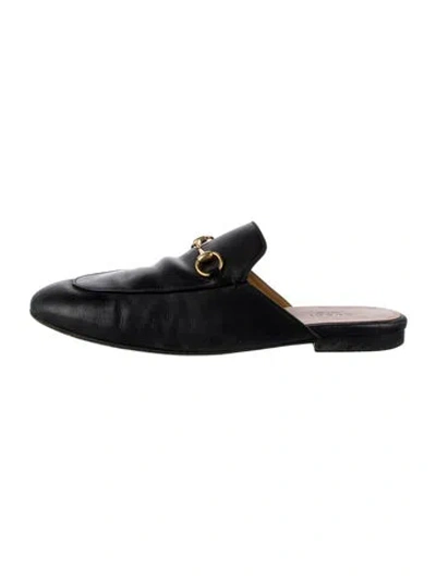 Pre-owned Gucci Horsebit Accent Leather Mules In Black