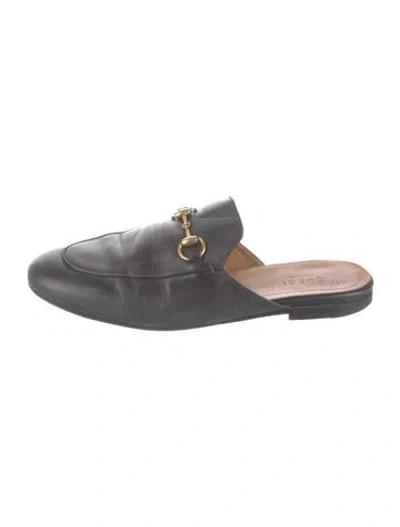 Pre-owned Gucci Horsebit Accent Leather Mules In Black