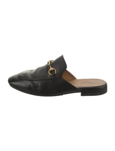 Pre-owned Gucci Horsebit Accent Leather Mules In Black