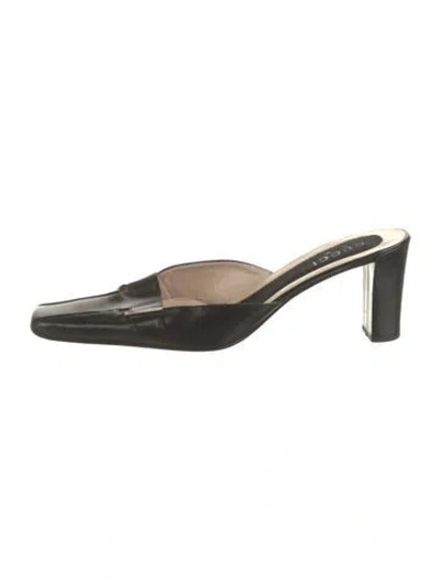 Pre-owned Gucci Horsebit Accent Leather Mules In Black