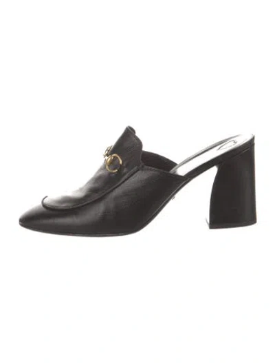 Pre-owned Gucci Horsebit Accent Leather Mules In Black