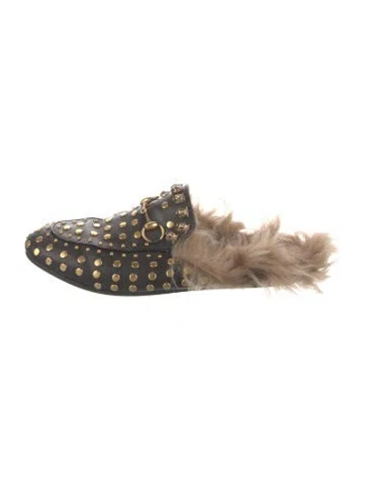 Pre-owned Gucci Horsebit Accent Leather Mules In Black