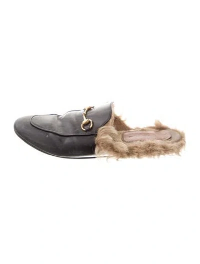 Pre-owned Gucci Horsebit Accent Leather Mules In Black