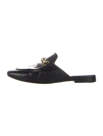 Pre-owned Gucci Horsebit Accent Leather Mules In Black