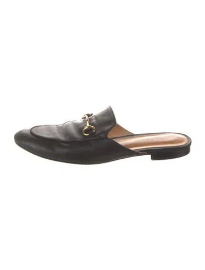 Pre-owned Gucci Horsebit Accent Leather Mules In Black