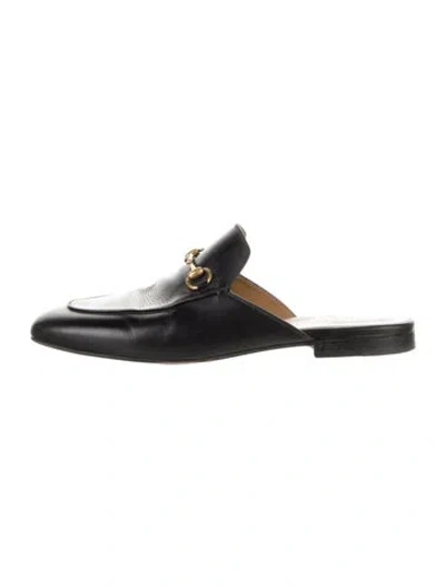 Pre-owned Gucci Horsebit Accent Leather Mules In Black