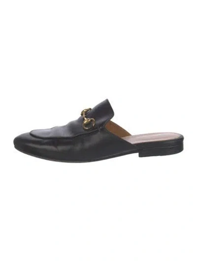 Pre-owned Gucci Horsebit Accent Leather Mules In Black