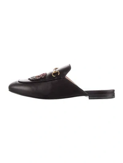 Pre-owned Gucci Horsebit Accent Leather Mules In Black