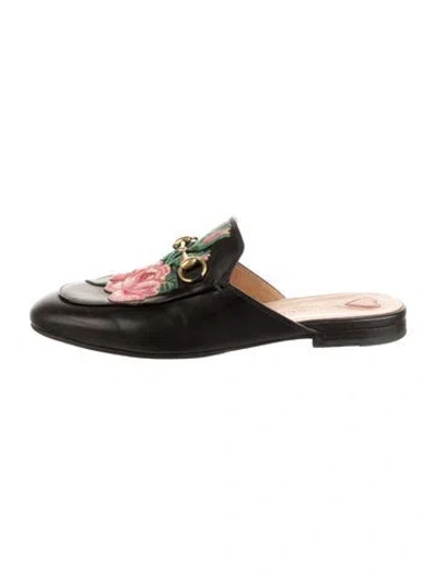 Pre-owned Gucci Horsebit Accent Leather Mules In Black