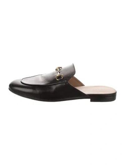 Pre-owned Gucci Horsebit Accent Leather Mules In Black