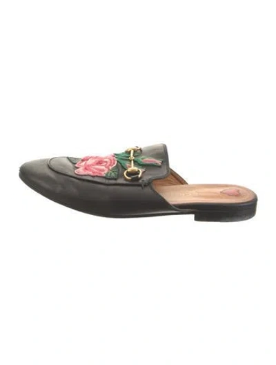 Pre-owned Gucci Horsebit Accent Leather Mules In Black