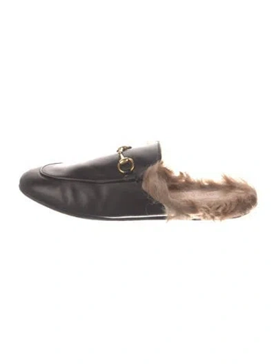 Pre-owned Gucci Horsebit Accent Leather Mules In Black