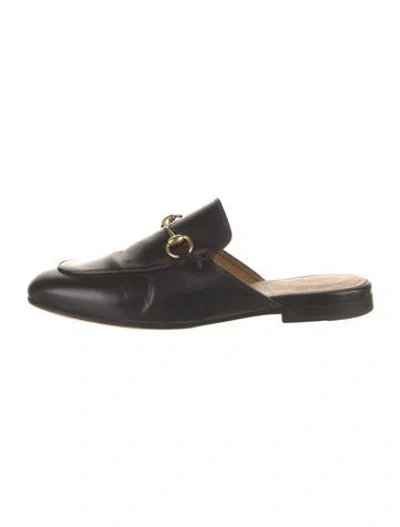 Pre-owned Gucci Horsebit Accent Leather Mules In Black