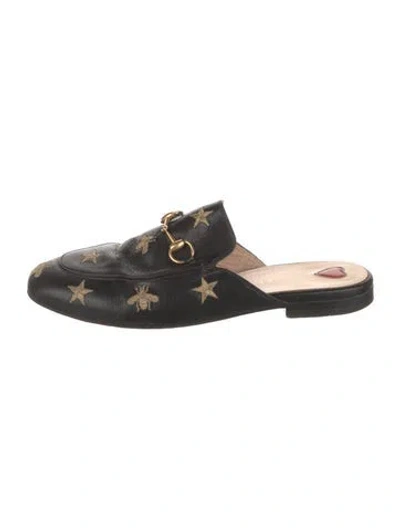 Pre-owned Gucci Horsebit Accent Leather Mules In Black