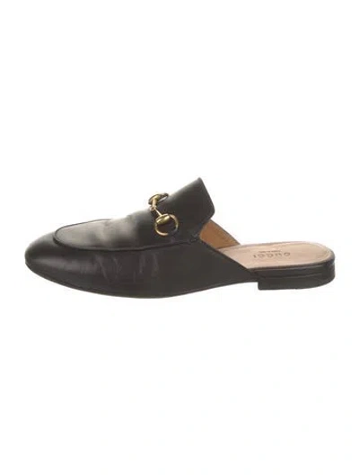 Pre-owned Gucci Horsebit Accent Leather Mules In Black