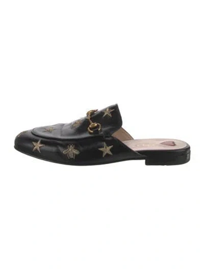 Pre-owned Gucci Horsebit Accent Leather Mules In Black