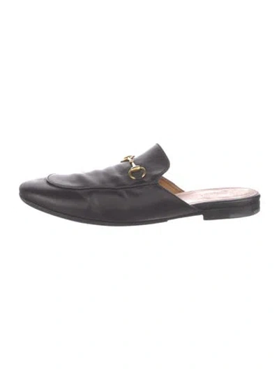 Pre-owned Gucci Horsebit Accent Leather Mules In Black
