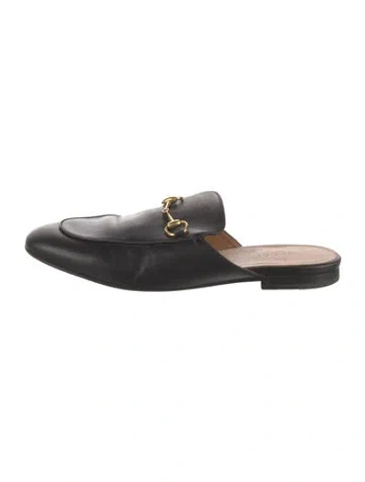 Pre-owned Gucci Horsebit Accent Leather Mules In Black