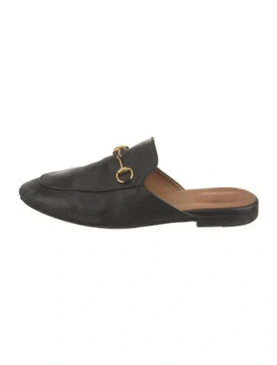 Pre-owned Gucci Horsebit Accent Leather Mules In Black