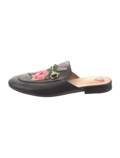 Pre-owned Gucci Horsebit Accent Leather Mules In Black
