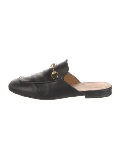 Pre-owned Gucci Horsebit Accent Leather Mules In Black
