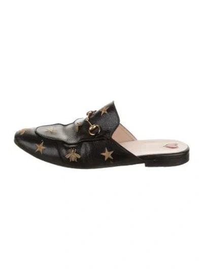 Pre-owned Gucci Horsebit Accent Leather Mules In Black