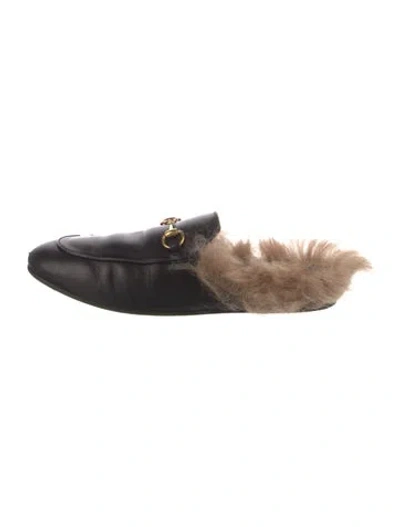 Pre-owned Gucci Horsebit Accent Leather Mules In Black