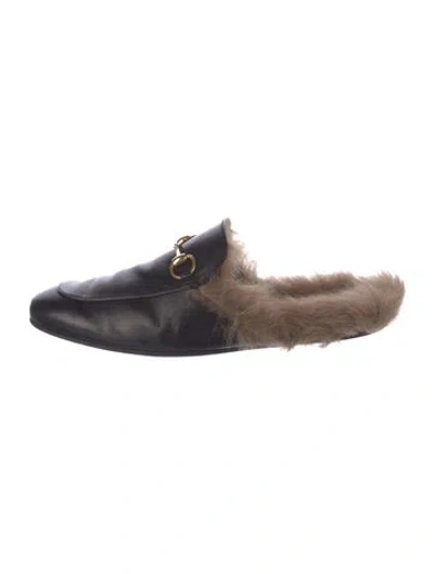 Pre-owned Gucci Horsebit Accent Leather Mules In Black