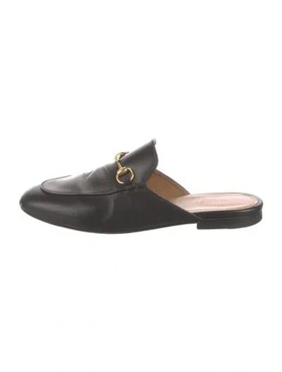 Pre-owned Gucci Horsebit Accent Leather Mules In Black