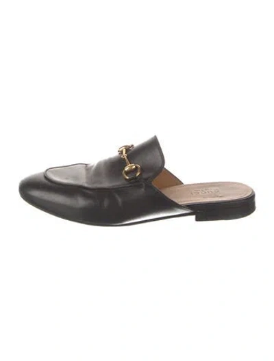 Pre-owned Gucci Horsebit Accent Leather Mules In Black